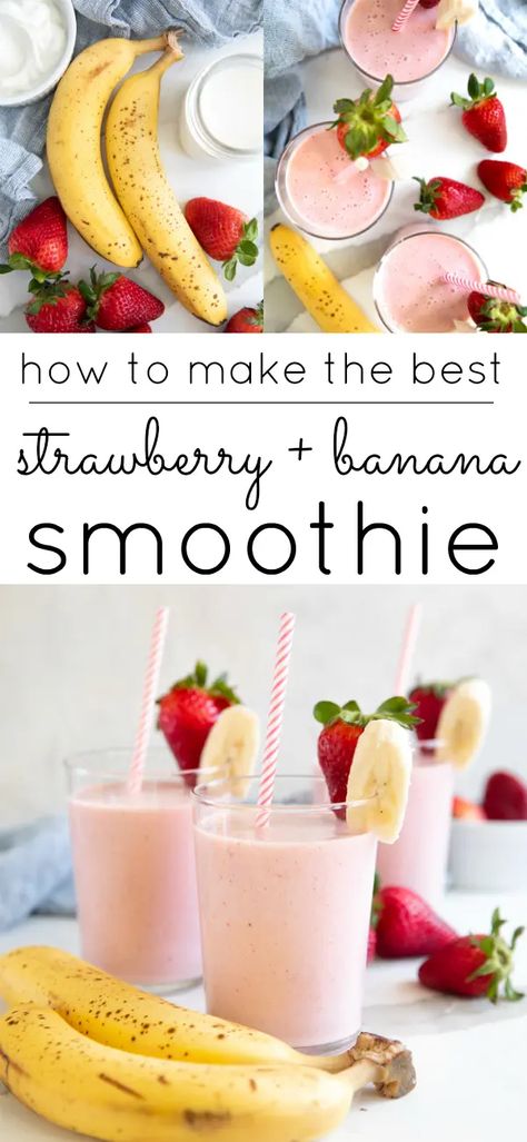 Best Strawberry Banana Smoothie, Strawberry Banana Smoothie Recipe, Banana Yogurt Smoothie, Smoothie Recipes With Yogurt, Banana Smoothie Bowl, Smoothie Recipes Strawberry, Creamy Yogurt, Sweet Smoothies, Juice Smoothies Recipes