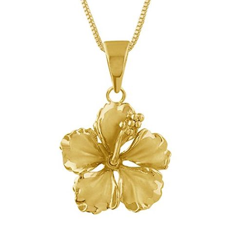 14kt Yellow Gold Plated Sterling Silver 17mm Hibiscus Pendant Necklace 162 Extender -- For more information, visit image link.(It is Amazon affiliate link) #55likes No Ordinary Girl, Necklace For Girlfriend, Sterling Silver Chain Necklace, Charm Pendant Necklace, Black Jewelry, Sterling Silver Necklace Pendants, Dream Jewelry, Silver Chain Necklace, Pretty Jewellery