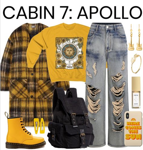 Child Of Apollo Outfit, Apollo Inspired Outfits, Percy Jackson Outfit Ideas, Apollo Aesthetic Outfit, Apollo Outfits, Camp Half Blood Outfits, Apollo Outfit, Percy Jackson Apollo, Demigod Oc