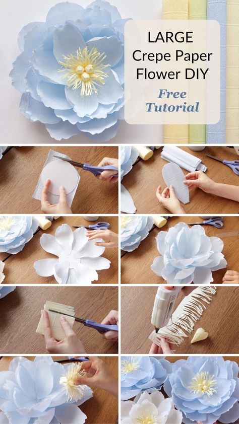 Crepe Flower Decoration, Paper Craft For School Decoration, How To Make Crepe Paper Flowers Step By Step, How To Make Fake Flowers Diy, Paper Flowers Cherry Blossom, How To Make Large Crepe Paper Flowers, How To Make Paper Garland, Crape Paper Flowers Diy Easy, Diy Crepe Paper Flowers Tutorials