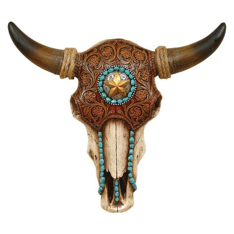 Bull Skull with Tooled Leather Design Painted Animal Skulls, Painted Cow Skulls, Cow Skull Decor, Cow Skull Art, Skull Hanging, Skull Wall Decor, Buffalo Skull, Black Forest Decor, Steer Skull