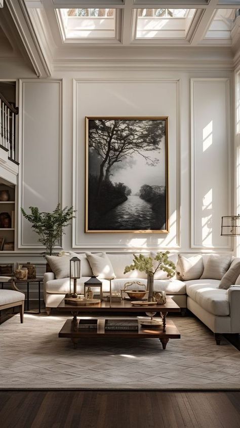 Classic English Heritage Interior, Living Room Ideas Rustic Modern, Classic Interior Design Style, Large White Windows Living Room, Elegant Houses Interior Luxury, Art Next To Fireplace Living Rooms, Living Room Designs Traditional Modern, Classic Southern Interior Design, Classical Contemporary Interior