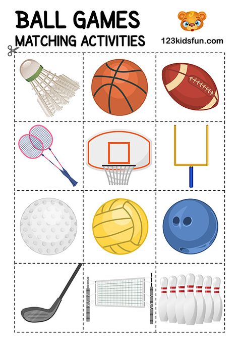 Ball Games. Matching Activities. Football 2018 World Cup. Free Worksheets and Activities. Balls Art Activities For Preschool, Sports Activities For Preschool, Balls Activities, Ball Games For Kids, Sports Lesson Plans, Sport For Kids, Sport Themed Crafts, Creative Curriculum Preschool, Football Activity