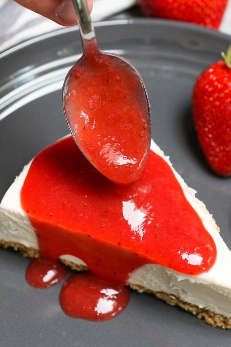 Strawberry Glaze Recipe Cheesecake, Strawberry Drizzle For Cheesecake, Strawberry Syrup For Cheesecake, Strawberry Cheesecake Glaze, Strawberry Compote For Cheesecake, Strawberry Glaze Recipe Jello, Strawberry Cheesecake Topping Recipes, Strawberry Pie Glaze Recipe, Cheesecake Sauces