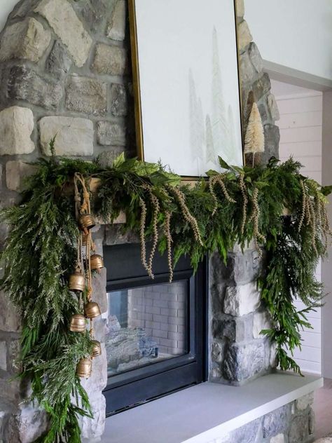 Greenery On Mantle, Diy Christmas Mantel Garland, Wallpaper Iphone November, Thanksgiving Screensavers, Mantle Greenery, Thanksgiving Wallpaper Iphone, Garland On Mantle, How To Hang Garland On Mantel, Christmas Mantel Garland