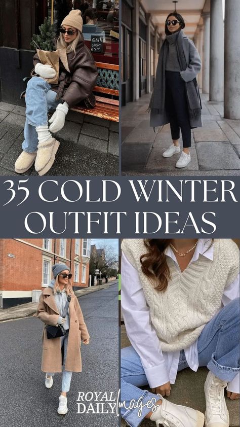 Cold Winter Outfits Vacation Outfits For Cold Weather, How To Be Stylish In Winter, Cold Day Cute Outfit, Winter Mom Outfits Snow, Cold Lounge Outfit, Cozy Weather Outfits, Cold Weather Outfit Inspiration, 35 Degree Weather Outfit Winter, Cute Casual Winter Outfits Aesthetic