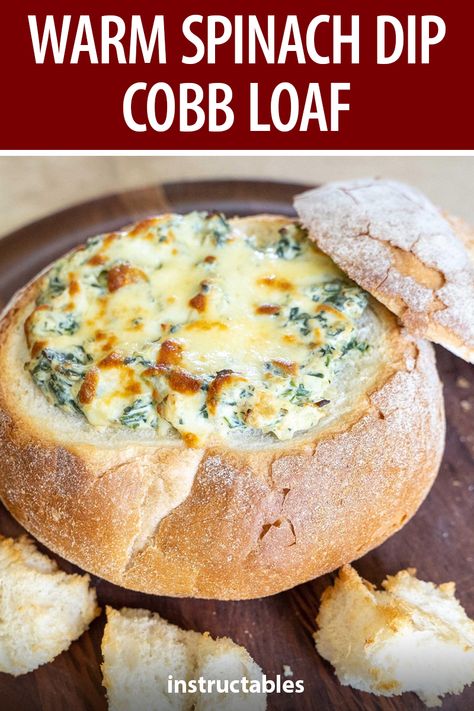 Spinach Deep Recipe, Spinach Loaf Recipes, Spinach Cob Loaf Dip, Cobb Loaf Dip Recipes, Warm Dips Recipes, Bre Recipe, Cob Loaf Dip Recipes, Christmas Fingerfoods Appetizer Party, Warm Spinach Dip Recipe