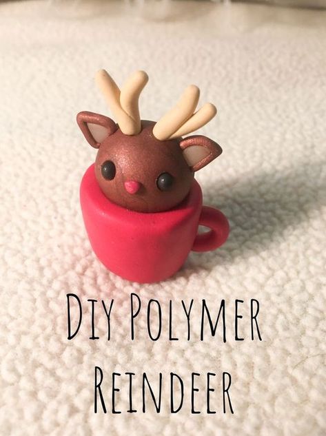 Cool Things To Make With Clay Polymer Clay Reindeer In A Cup Clay Reindeer, Polymer Clay Kunst, Clay Christmas Decorations, Clay Diy Projects, Clay Crafts Air Dry, Tanah Liat, Christmas Clay, Polymer Clay Christmas, Clay Polymer