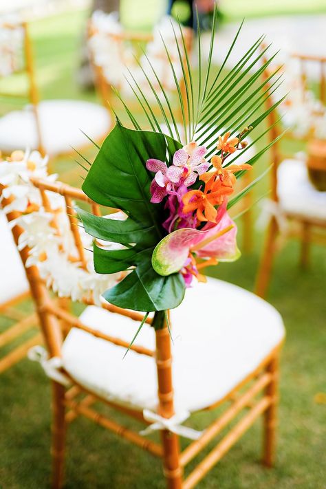 Tropical Leaves Table Decor, Hawaiian Inspired Wedding, Tropical Wedding Aisle Flowers, Tropical Ceremony Decor, Tropical Aisle Flowers, Tropical Flower Wedding Cake, Beach Wedding Flowers Tropical Bridal Bouquets, Tropical Theme Wedding Decorations, Tropical Sunset Wedding Theme