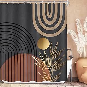 KOMLLEX Chic Abstract Shower Curtain for Bathroom Decor Boho Leaves Tropical Mid Century Simple Minimalist Fancy Modern Fabric Waterproof Polyester 12 Pack Hooks Brown Grey Shower Curtain 60Wx72H Inch Bathroom Inspiration Shower Curtains, Bathroom Neutral, Bathroom Decor Boho, Neutral Shower Curtains, Mid Century Shower Curtain, Grey Shower Curtain, Orange Shower Curtain, Afrocentric Decor, Neutral Shower