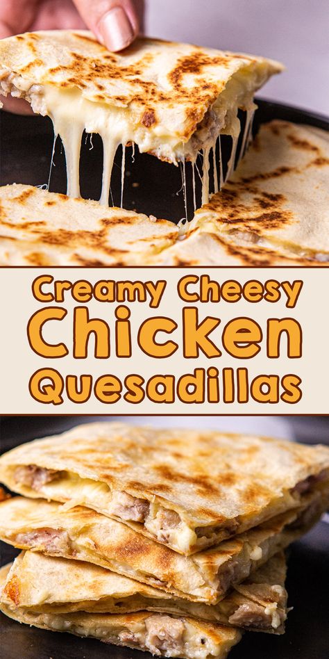 Are you stressing about your dinner plans tonight? Try to make easy, delicious, and creamy cheesy chicken quesadillas! It kicks up a notch with the crispy tortilla, juicy chicken, and creamy bechamel sauce. With simple ingredients, you can make everyone asking for more! Chicken Quesadillas Canned Chicken, Chicken Quesadilla With Canned Chicken, Chicken Queso Quesadilla, Hawaiian Chicken Quesadilla, White Chicken Quesadillas, The Best Chicken Quesadillas, Easy Baked Chicken Quesadillas, Chicken Bacon Ranch Quesadilla Chilis, Chicken Quesadillas With Cream Cheese