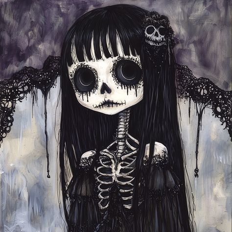 Daughter Of The Abyss 🖤  #goth #gothart #art #fantasy #kunst #mycreation Goth Chibi Art, Cute Gothic Art, Doll Aesthetic Pfp, Goth Aesthetic Drawing, Dark Gothic Art Beautiful, Goth Art Style, Tim Burton Inspired Art, Ghotic Aesthetic, Ghost Girl Art