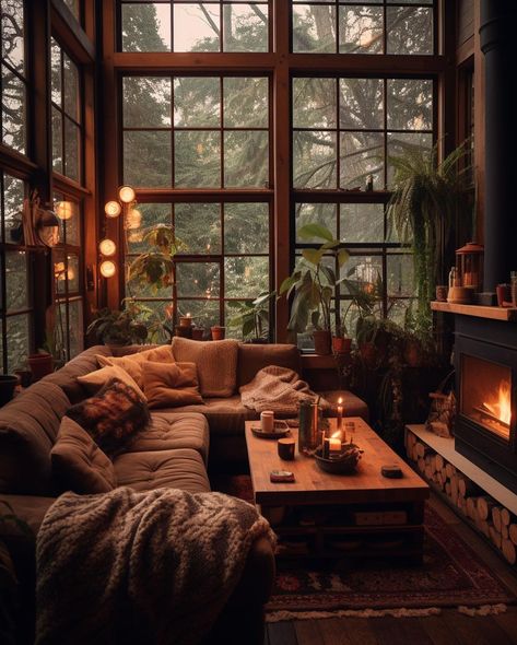 Cocooned in comfort ✨ Credit: @cozywonderspots . . . . . These imaginary scenes were created with the help of various programs… | Instagram Modern Comfy Living Room Ideas, Cozy Living Room Inspiration, Green Houses, Living Room Goals, Cottage Living Rooms, Air Bnb, Modern Mountain, Winterthur, Dream House Rooms