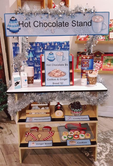 Starbucks Preschool Dramatic Play, December Dramatic Play Center, Sensory Dramatic Play, Christmas Cookie Dramatic Play Center, Hot Chocolate Role Play Eyfs, Christmas Home Living Center Preschool, Hot Chocolate Shop Dramatic Play, Dramatic Play Winter Preschool, Dramatic Play Centers Winter