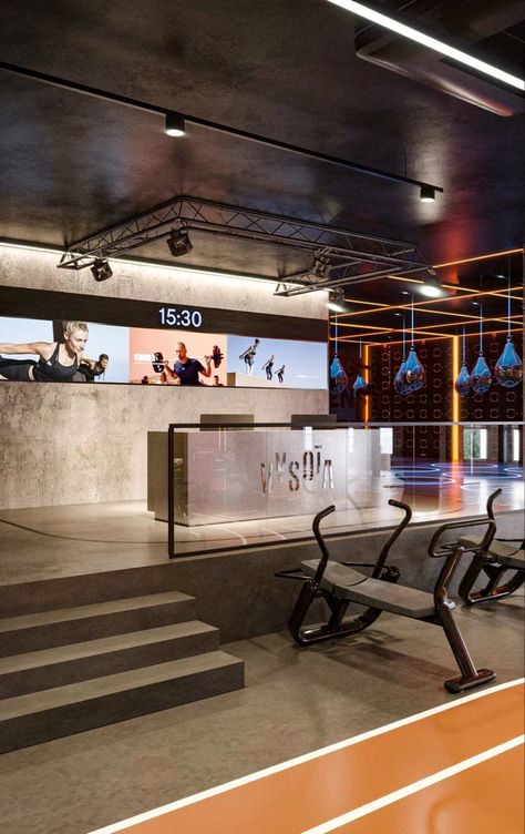 Reception Gym Interior Design, Fitness Reception, Gym Entrance Design, Gym Reception Area, Industrial Gym Design, Gym Reception Design, Gym Front Desk, Luxury Gym Interior, Gym Reception Desk