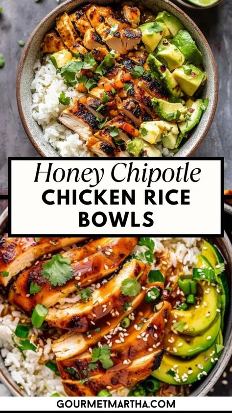 Spice up your weeknight dinners with these mouthwatering Honey Chipotle Chicken Rice Bowls! The perfect balance of sweet and spicy flavors, these bowls are ideal for quick, healthy meals or meal prepping. Packed with tender chicken, fluffy rice, and vibrant veggies, it’s a satisfying dish the whole family will love.

#HoneyChipotleChicken #SpicyChickenRecipe #RiceBowlRecipe #MealPrepIdeas #EasyWeeknightDinners #HealthyChickenRecipes #SweetAndSpicyChicken #ChipotleChicken #QuickDinnerIdeas #BowlR Honey Sriracha Protein Bowls, Chicken Avocado Bowls Healthy, Spicy Chicken Bowls Healthy, Honey Bbq Chicken Bowl, Healthy Chipotle Bowl Meal Prep, Keto Rice Bowl, Easy Dinner Recipes Rice Bowls, 5 Star Meals Dinners, Healthy Meal Prep Supper Ideas