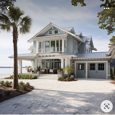 Exterior Coastal Paint Colors For House, Coastal Chic House Exterior, Coastal Modern Exterior Homes, Beachy Exterior House, Gray Beach House Exterior, Summer Beach House Exterior, Beach House In Florida, Beach Home Exterior Colors, Hamptons Beach House Exterior