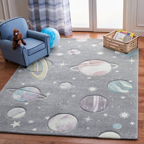 Mason & Marbles Santaclara Area Rug in Gray/Lavender & Reviews | Wayfair.ca Lavender Area Rug, Lavender Rug, Space Themed Room, Grey Lavender, Kids Area Rugs, Space Themed Nursery, Space Rugs, Space Nursery, Rug Grey