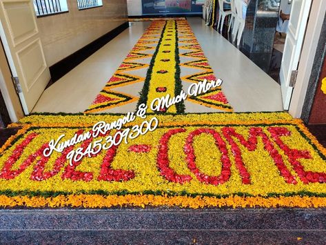 #Welcome Pooja decoration #flower decoration Welcome Ideas For Jiju, Flower Entry Decoration, Baby Welcome Flower Decoration, Welcome Bride Decoration Ideas At Home, Entry Flower Decoration, Welcome Home Flower Decoration, Pooja Flower Decoration Ideas, Welcome Bhabhi Decoration Ideas, Grahpravesh Decoration