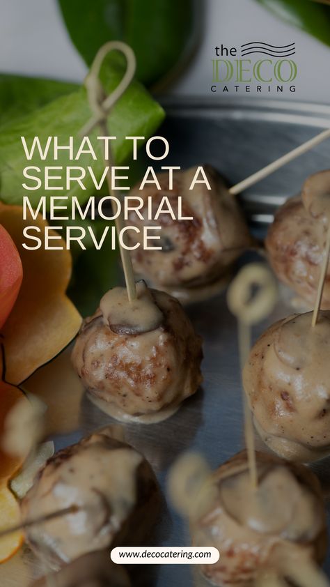 Planning a memorial service is a trying time. At Deco Catering, we will take great care of you to ensure the food is delicious, guests are attended to, and planning is easy during a very hard period of time. Learn more about what to serve at a memorial service on our blog. Funeral Service Food Ideas, Funeral Finger Food For A Crowd, Celebration Of Life Memorial Food Ideas, Food For A Memorial Service, Funeral Appetizers, Finger Foods For Memorial Service, Funeral Catering Ideas, Celebration Of Life Memorial Ideas Food, Food For Memorial Service