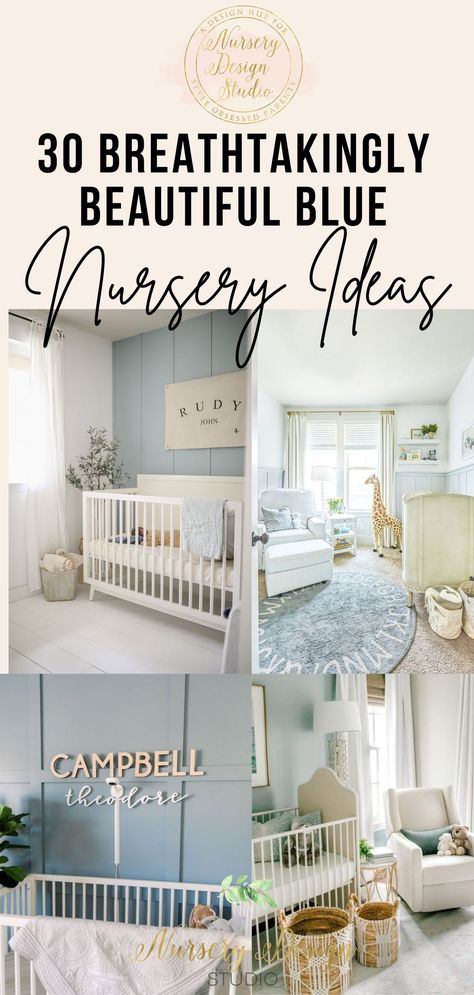 Read on for the best blue nurseries in varying tones. Get inspired and find the perfect shade of blue that's decadent enough for your space. Best Blue Nursery Paint Colors, Best Blue Paint For Nursery, Light Blue Accent Wall Nursery, Benjamin Moore Blue Nursery, Blue Gray Nursery Paint, Light Blue And White Nursery, Blue Wainscoting Nursery, Behr Blue Nursery Paint Colors, Blue Accent Wall Nursery Baby Boy