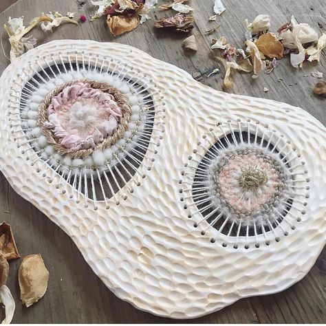 Cindy Bokser🧵🧶 Niroma Studio on Instagram: “Enamored by this amorphous ceramic + fiber piece and all its organic beauty by Kara @needleandknot �✨✨ . . . #ceramicart #fiberart…” Ceramics And Textiles, Ceramic Loom, January Inspiration, Sculptural Ceramics, Contemporary Tapestries, Pottery Lessons, 2024 Art, Fiber Sculpture, Pinch Pot