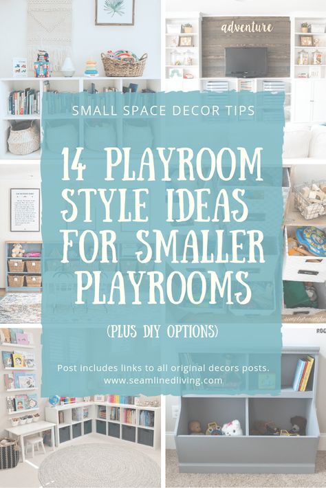 Playroom Ideas For Small Spaces, Small Play Room For Kids At Home, Storage Ideas For Playroom, Toy Room Shelving Ideas, Small Playroom Organization Ideas, Downstairs Playroom Ideas, Playroom Wall Storage Ideas, Bedroom Turned Playroom, Small Playroom Decor