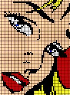 Pixel Crochet, Roy Lichtenstein, Pola Kristik, Pixel Pattern, Pixel Art Pattern, Crochet Tapestry, Perler Patterns, Perler Bead Art, Tapestry Crochet