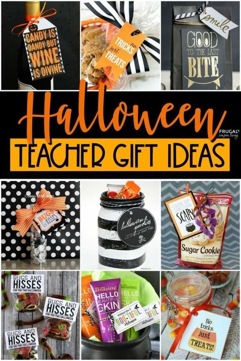 Show acts of teacher appreciation in October. Spooktacular Halloween Teacher Gift Ideas are prefect for fa-BOO-lous teacher. No tricks, just treats - many with free Halloween printables and gift tags. These punny teacher quotes are perfect random acts of kindness. #FrugalCouponLiving #freeprintables #halloween #halloweengiftideas #teacherappreciation #teachergiftideas #teacherappreciationgiftideas #halloweengifts #halloweenprintables #printables #teachergifts #halloweenideas Teacher Halloween Goodie Bags, Halloween Preschool Teacher Gifts, Halloween Goodies For Teachers, Teacher Halloween Basket Ideas, Teacher Treats For Fall, Teacher Fall Gift Ideas, Teacher Boo Bags, October Teacher Gift Ideas, October Appreciation Gifts