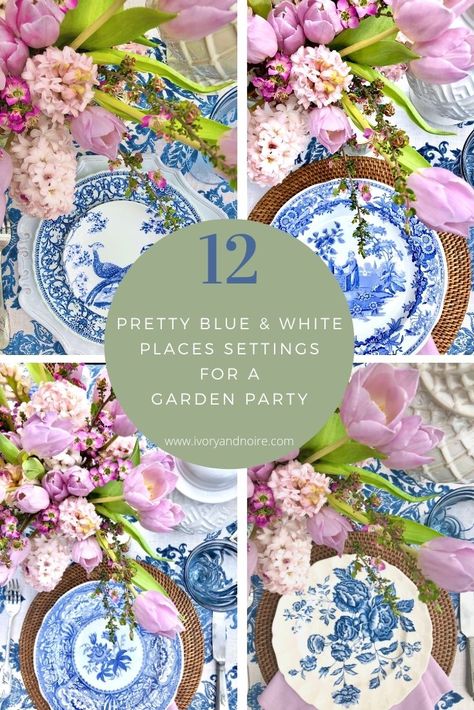 Blue White Garden Party, Blue And White Birthday Theme For Woman, English Garden Shower Ideas, Blue And White Bridal Luncheon, Bridal Brunch Tea Party, Ladies Garden Party Ideas, French Garden Party Decorations, Bridal Garden Shower Ideas, Bridal Tea Party Table Setting