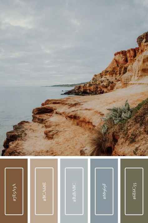 Colour That Goes With Blue, Natural Colours Palette, Nature Colour Palette Earth Tones, Natural Color Mood Board, Blue And Earth Tones Bedroom, Northwest Color Palette, Earth Tone Home Color Palette, Rv Color Palette, Earthy Blue Kitchen