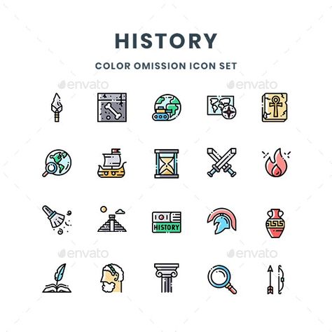 History Icons by Guapoo | GraphicRiver Time Vector, History Drawings, Aa School, History Icon, Book Clock, Company Presentation, Pinterest Graphics, Plan For Life, White Icons