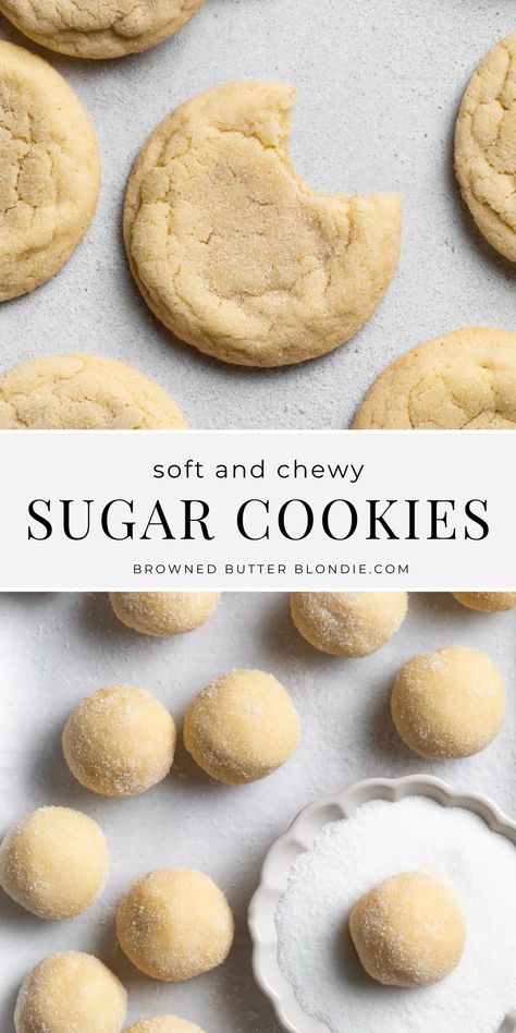 Soft and Chewy Sugar Cookies | Browned Butter Blondie | These classic soft and chewy sugar cookies are so easy and so delicious that they’re bound to be your new favorite cookie recipe. Made with a handful of simple ingredients, they bake up perfectly every time. 1 Dozen Sugar Cookie Recipe, Insomnia Sugar Cookie Recipe, Easy Baking Cookies, Sugar Cookie Recipe Soft And Chewy, East Cookies Recipes Oven, Sugar Cookie Ingredients, Best Soft And Chewy Sugar Cookies, Gooey Sugar Cookies, Best Chewy Sugar Cookies