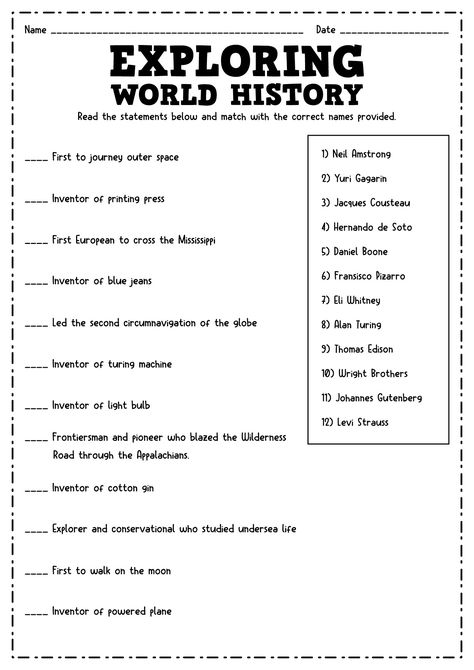 World History Worksheets Free Printable, History Worksheets For Middle School, Social Studies Worksheets Middle School, History Vocabulary Words, 7th Grade History Worksheets, High School Worksheets Free Printable, History Worksheets For Kids, History Activities For Kids, World History Worksheets