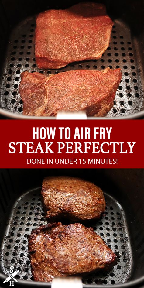 Steaks In Air Fryer How To Cook, Stakes In Air Fryer, Stake In The Air Fryer, How To Air Fry Steak Medium Rare, Air Fryer Steak Recipes Medium Rare, Medium Rare Air Fryer Steak, Steak In The Airfryer, Steak In Ninja Foodi Air Fryer, How To Cook A Steak In The Air Fryer