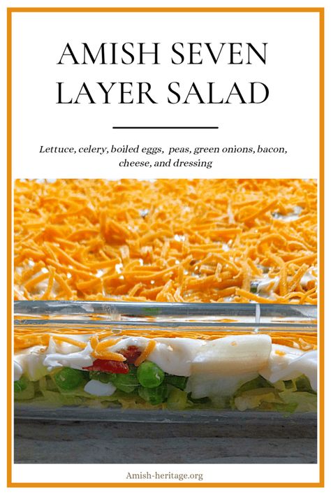 Amish Seven Layer Lettuce Salad Pea Salad Recipes With Lettuce, Layered Spinach Salad With Peas, Overnight Layered Lettuce Salad, Overnight Layered Salad, Layered Lettuce Salad With Peas, Overnight Salad Layered, Pea Salad With Lettuce, Layer Salad With Peas, 7 Layered Salad Recipe