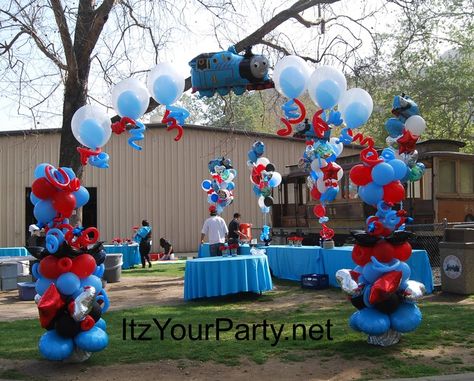 train balloon arch - Google Search Thomas The Train Balloon Arch, Train Balloon Arch, Train Balloons, Thomas Train Birthday, Thomas Party, Thomas Birthday Parties, Thomas The Train Birthday Party, Thomas The Train Party, Thomas Birthday