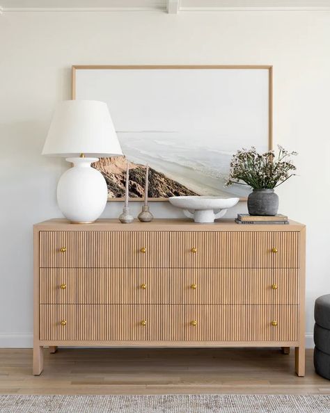 Dressers Both Small and Large For Your Rooms - McGee & Co. Beige Bedroom Dresser, Mcgee And Co Dresser, Minimalist Dresser Styling, Large White Dresser, White Dresser Styling, Decorated Dresser Top, Organic Modern Dresser Decor, Beige Dresser Bedroom, Neutral Dresser Decor