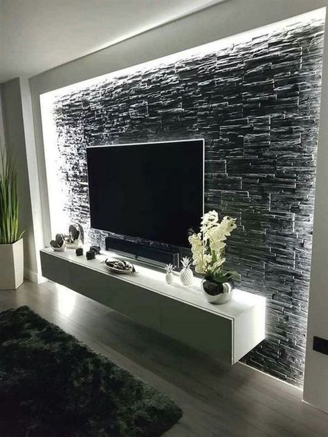 Modern Apartment Living Room, Small Apartment Living Room, Apartment Layout, Tv Wall Design, Interior Wall Design, Living Room Tv Wall, Mounted Tv, House Interior Decor, Living Room Grey