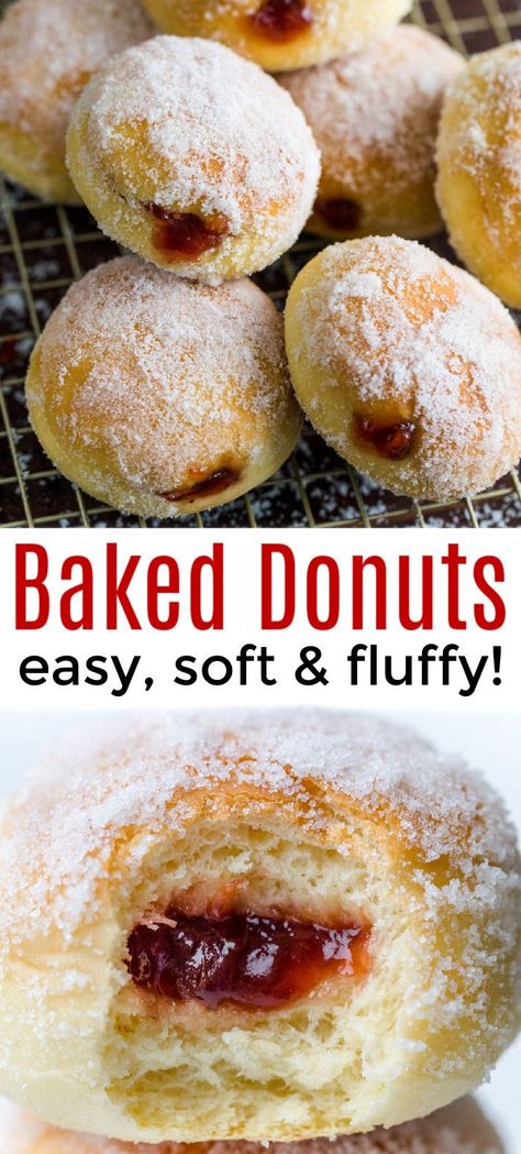 Donuts Filled, Baked Donut Recipe, Baked Donuts Easy, Donut Filling, Baked Donut, Baking Breakfast, Homemade Donuts Recipe, Baked Doughnuts, Jelly Desserts