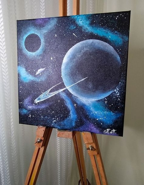 Galaxy Art Painting, Galaxy Painting Acrylic, Planet Painting, Space Painting, Galaxy Painting, Canvas Painting Designs, Painting Art Lesson, Galaxy Art, Small Canvas Art