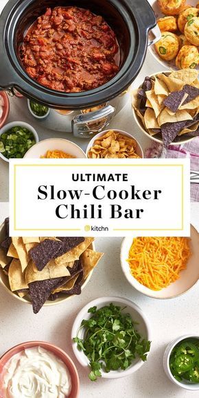 10 Tips for Setting Up an Awesome Chili Bar. Need ideas for the best chili party ever? Whether you're hosting large gatherings like a graduation party, a wedding reception, baby showers, birthdays super bowls, tailgates, or something else for the holidays, Here are all sorts of ideas and tips for setting it up, including toppings and sides. Break out your slow cookers and crockpots. Chili Bar Party, Chili Party, Chili Dinner, Party Food Bars, Fall Party Food, Chili Bar, The Best Chili, Food Set Up, Diy Dinner