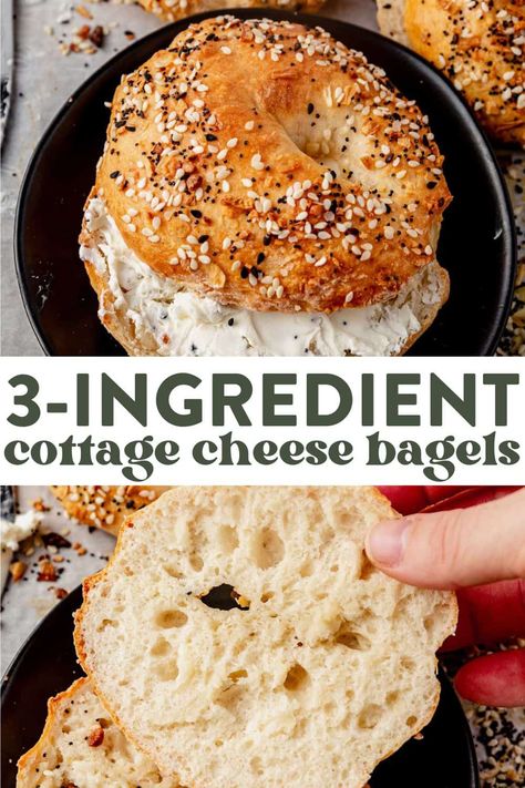 These 3-ingredient cottage cheese bagels will be your new obsession. Make them in the oven or the air fryer and enjoy them as a healthy, savory snack (or part of a sandwich) any time of day! Bagels Recipe Homemade Cottage Cheese, Whole 30 Bagels, Flour And Cottage Cheese Bagels, High Protein Bagels With Cottage Cheese, Protein Bagel Sandwich, Gluten Free Cottage Cheese Bagels, Healthy Protein Bagels, Make Your Own Bagels, High Protein Low Sodium Breakfast