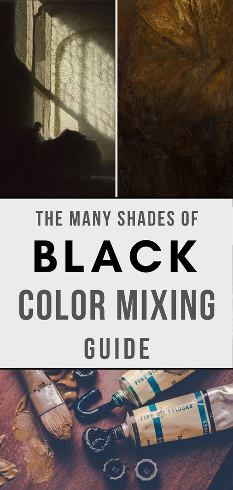 Learn how to make black in this in depth shades of black color mixing tutorial. This article teaches you what different colors to mix to make the color black. You do not need to buy a black, you can instead save the money and mix your own. A mixed black is a much richer black than one from the tube. You can also control how cool or warm the black is when you mix your own black. #black #howtomixblack #makeyourownblack #howtomakeblack How To Mix Black Paint, How To Make Black Color Paint, What Colors Make Black, Color Mixing Guide, Mixing Paint Colors, Acrylic Tips, Oil Painting Tips, Color Mixing Chart, Colorful Oil Painting