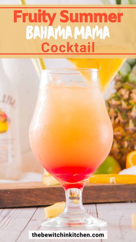 Cool off with this summery Bahama Mama Cocktail. This refreshing drink combines tropical flavors like pineapple, orange, and coconut rum, creating a vibrant and flavorful sip perfect for lounging by the pool or hosting a summer party. With its fruity sweetness and hint of tropical paradise, it's sure to become your go-to cocktail for soaking up the sun. Bahama Mama Drink, Fruity Summer Drinks, Bahama Mama Cocktail, Coconut Rum Drinks, Pool Drinks, Summer Drinks Alcohol, Cocktail Drinks Alcoholic, Yummy Alcoholic Drinks, Summer Drink Recipes