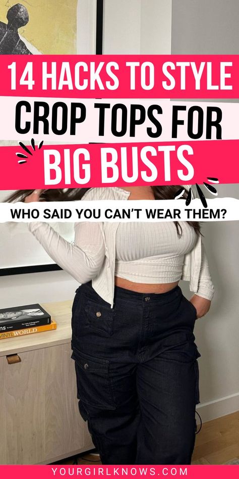 Struggling to style crop tops for your big bust? Look no further, we've got all the solutions and best finds right here! From finding the right fit to accessorizing for a flattering look, let us show you how to flaunt your curves with confidence. Check it out now! Shein Outfits Big Bust, Crop Top Without Showing Belly, Crop Top For Big Bust, Cute Tops For Big Bust, Going Out Outfits Big Bust, Crop Tops For Big Busted Women, Crop Top Big Bust Outfit, How To Style A Bustier Top, Tank Top For Big Bust