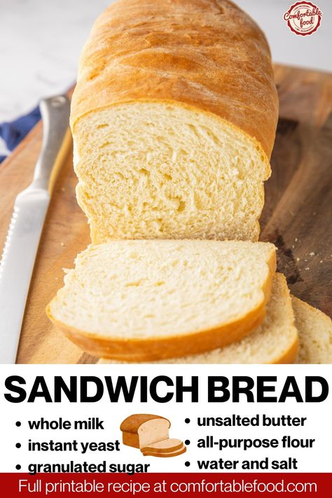 Foolproof Sandwich Bread, Homemade Bread With Milk, White Bread Recipe Homemade Instant Yeast, Homemade White Sandwich Bread, Sandwich Bread With Instant Yeast, Fluffy Soft Bread Recipe, Instant Yeast Sandwich Bread, Homemade Soft Sandwich Bread, Fluffy Sandwich Bread