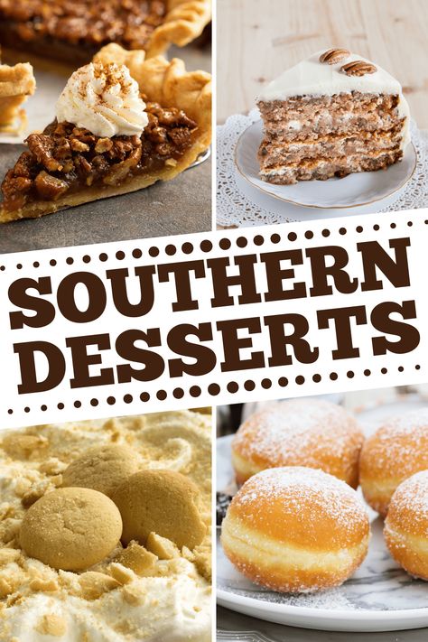 Looking for the best southern desserts to make? From cakes to cobbler to pecan pie, y'all will love these classic treats from the south. Southern Baking Desserts, Kentucky Dessert Recipes, Quick And Easy Southern Desserts, Thanksgiving Desserts Southern, Southern Pastries, Easy Southern Dessert Recipes, Southern Pies Recipes, Southern Banana Cake, Fancy Southern Food