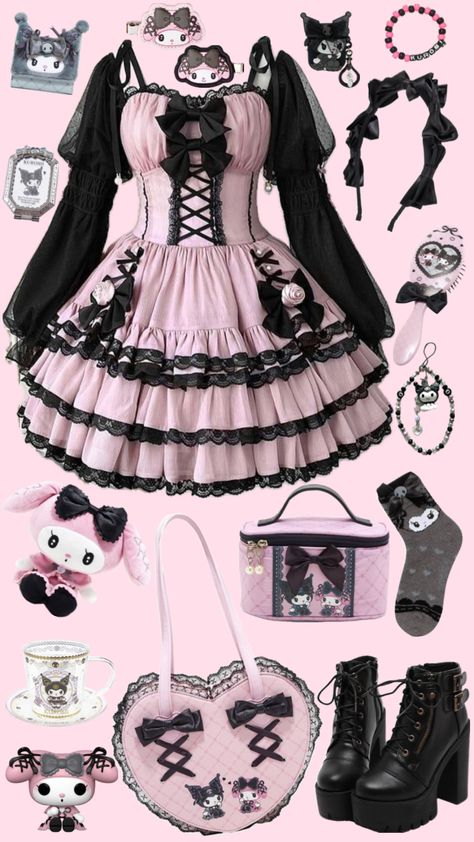 #lollita #kawaii #kawaiiaesthetic #kawaiicore #mymelody #mymelodyandkuromi #kuromi #kuromiandmelody #pink #black #lacey Kuromi Outfit Aesthetic, My Melody Outfit, Kuromi Outfit, Kuromi Clothes, Cute Emo Outfits, Punk Fashion Diy, Kawaii Outfit Ideas, Pastel Goth Outfits, Pastel Goth Fashion