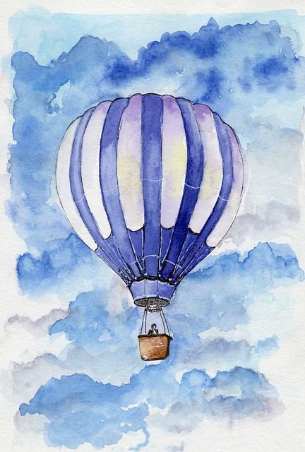 Hot Air Balloon Watercolor, Air Balloon Watercolor, Balloon Watercolor, Watercolor Art Landscape, Watercolor Paintings Nature, Balloon Painting, Watercolor Paintings For Beginners, Watercolour Inspiration, Watercolor Paintings Easy